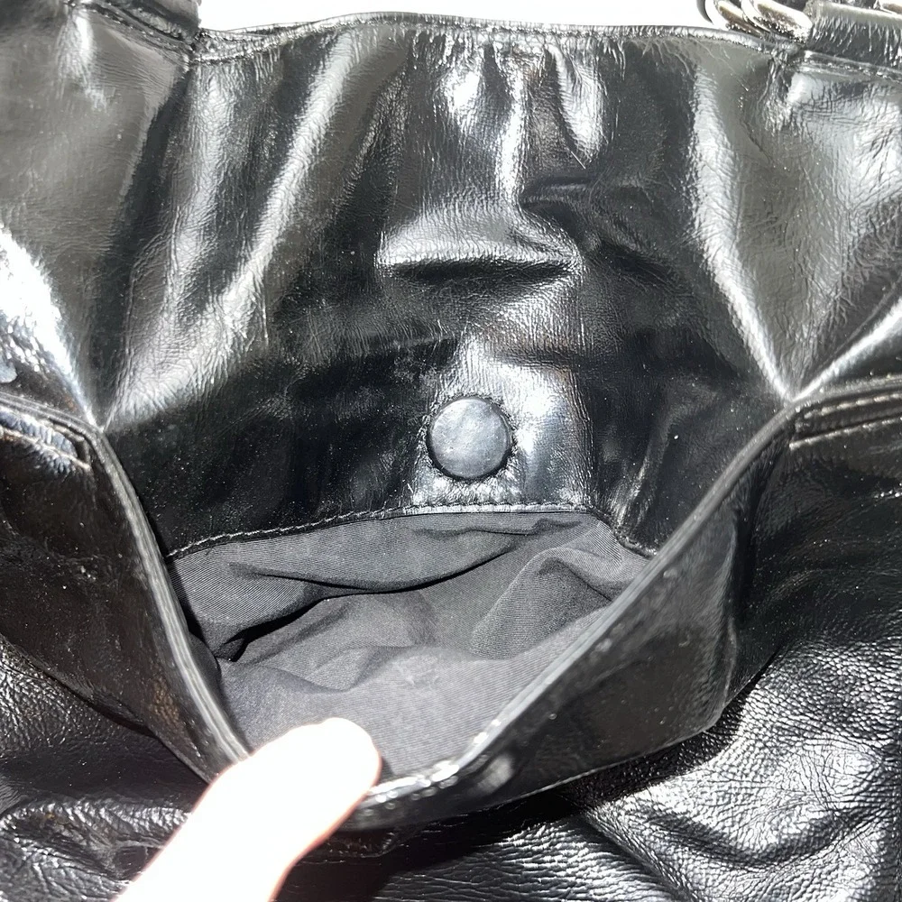 Nine West Black Patent Leather 2 Twist Handle  Purse Handbag With Chain Detail